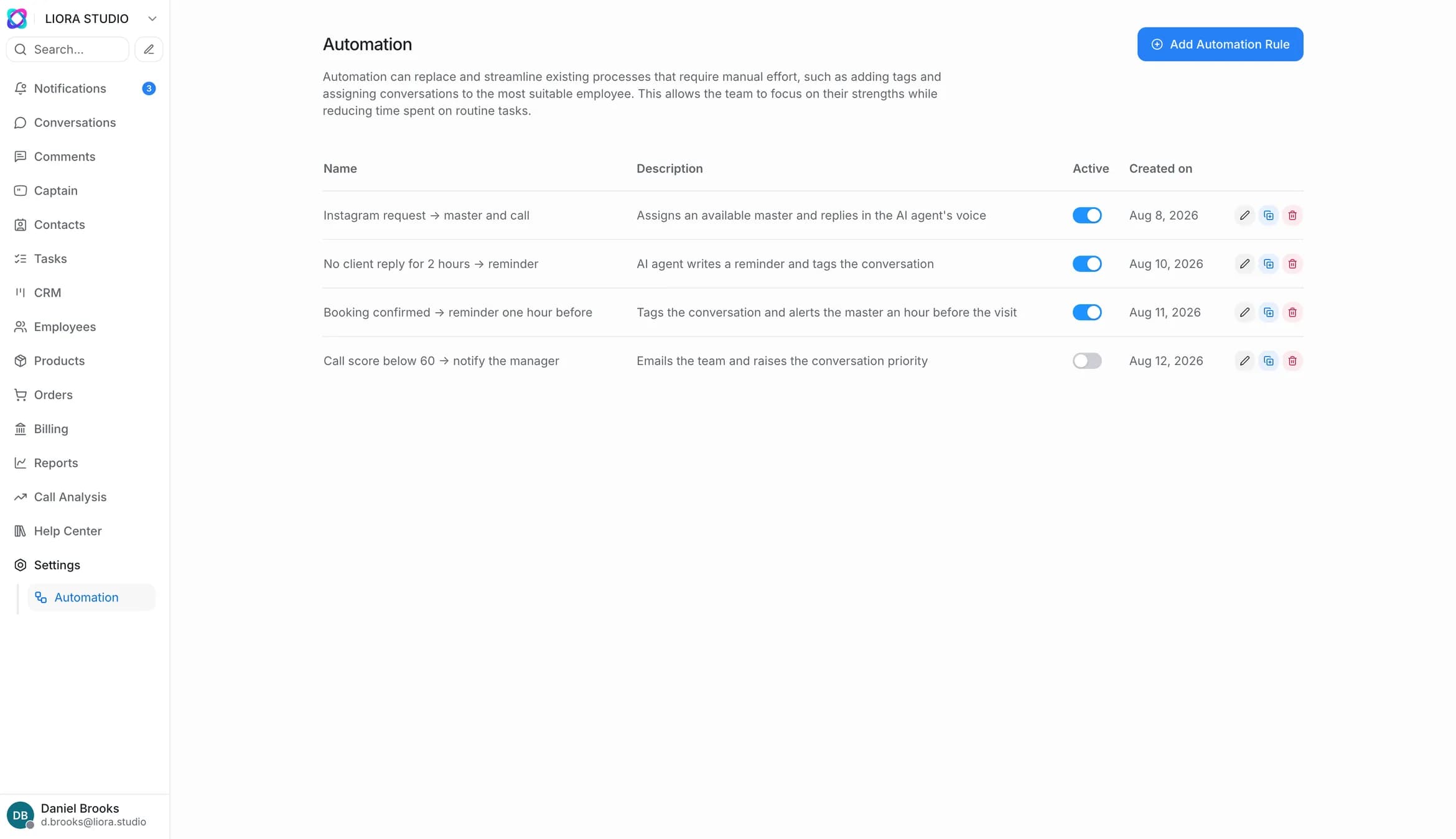 Automation library: ready-made scenarios you switch on with a single toggle